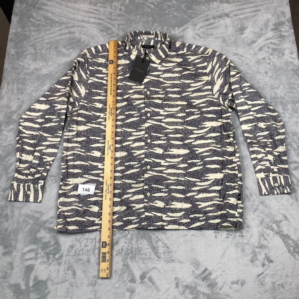 Ted Baker London Zebra Print LS Button Up Navy White Size 7 Men's XXXL NEW - Picture 10 of 11